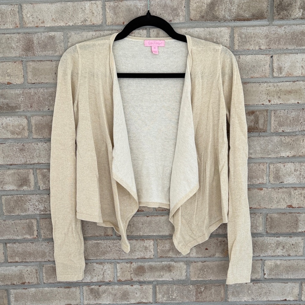 Lilly Pulitzer Gold/Cream Open Front Cardigan